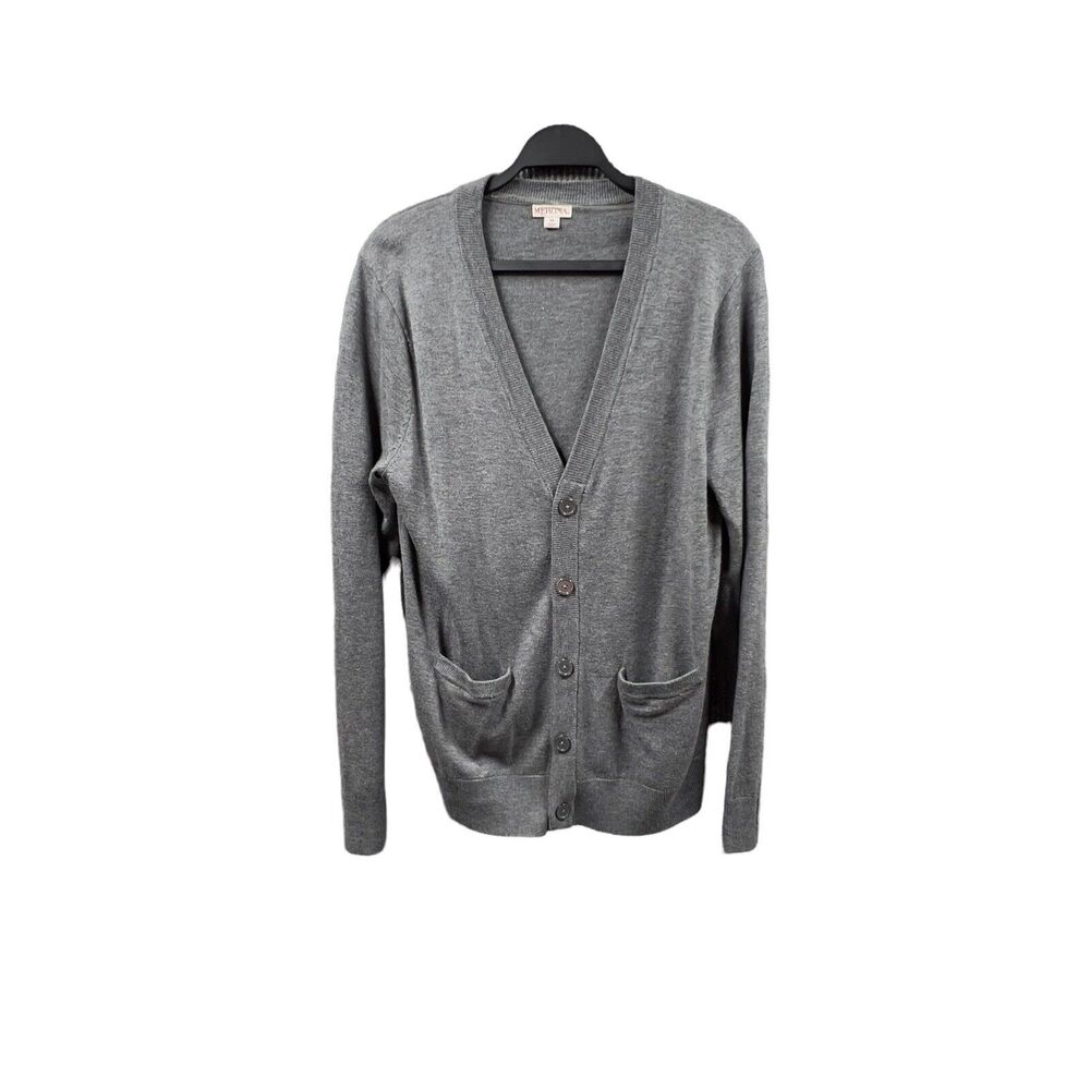 Merona Sweater Cardigan Womens Medium Gray Button Front Wool Acrylic‎ Pockets